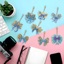 Load image into Gallery viewer, 6PCS Double Sided Special Shape Diamond Painting Keychain (Peacock Bow)