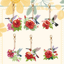Load image into Gallery viewer, 6PCS Double Sided Special Shape Diamond Painting Keychain (Hummingbird Flower)