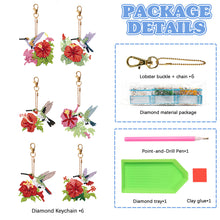 Load image into Gallery viewer, 6PCS Double Sided Special Shape Diamond Painting Keychain (Hummingbird Flower)