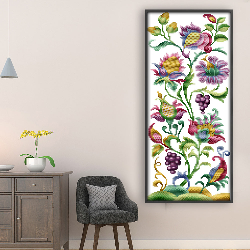 Abstract Flower - Full 14CT Stamped Cross Stitch 19x47CM - Joy Sunday Backstitch