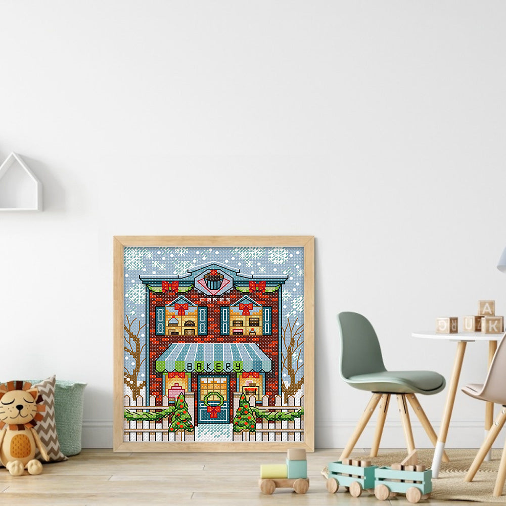 Christmas Cabin - Full 14CT Stamped Cross Stitch 15x17CM - Joy Sunday Backstitch