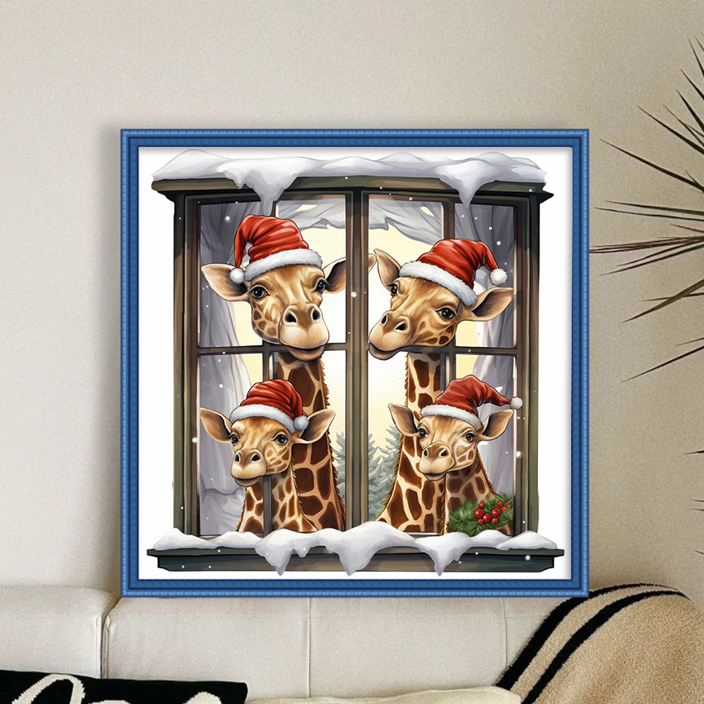 Christmas Giraffe - Full 18CT Counted Cross Stitch 30x30CM - Huacan