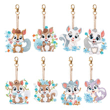 Load image into Gallery viewer, 8PCS Double Sided Round Diamond Painting Art Keychain Pendant (Squirrel 6)