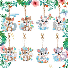 Load image into Gallery viewer, 8PCS Double Sided Round Diamond Painting Art Keychain Pendant (Squirrel 6)