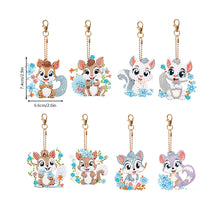 Load image into Gallery viewer, 8PCS Double Sided Round Diamond Painting Art Keychain Pendant (Squirrel 6)