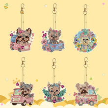 Load image into Gallery viewer, 6PCS Double Sided Special Shape Diamond Painting Keychain (Yorkie Puppy)