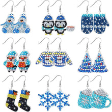 Load image into Gallery viewer, 9 Pairs Christmas Trees Snowmen Double Sided Dangle Drop Diamond Art Earring Kit