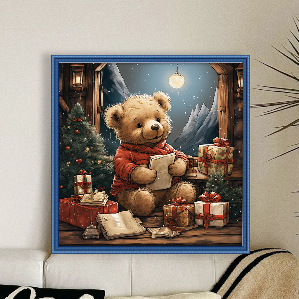 Christmas Bear - Full 11CT Stamped Cross Stitch 40x40CM - Huacan