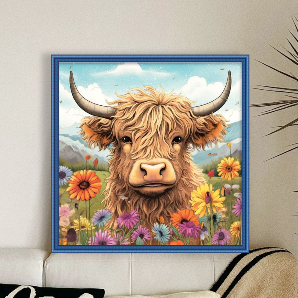Daisy And Yak - Full 11CT Stamped Cross Stitch 40x40CM - Huacan