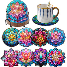 Load image into Gallery viewer, 8PCS Acrylic Diamond Painting Coasters Kits with Holder (Crystal Lotus)