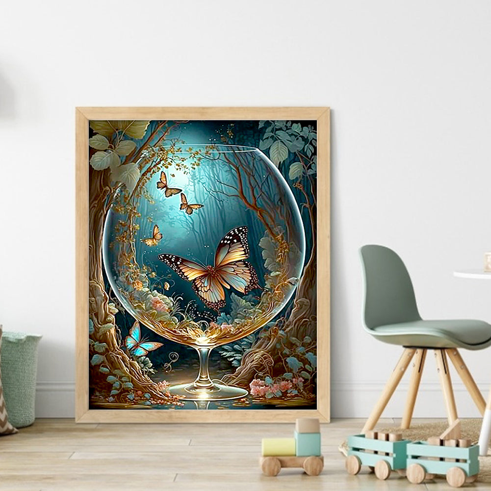 Butterfly In Glass Bottle In Woods - Full 11CT Stamped Cross Stitch 40x50CM - Huacan