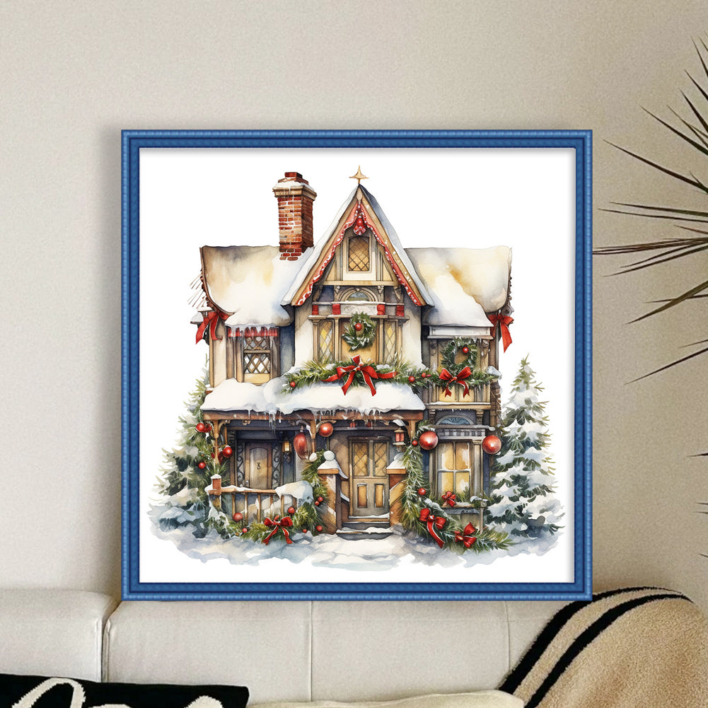Christmas Cabin - Full 18CT Counted Cross Stitch 35x35CM - Huacan