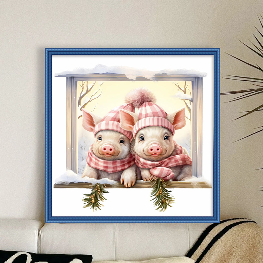 Christmas Pig - Full 18CT Counted Cross Stitch 30x30CM - Huacan
