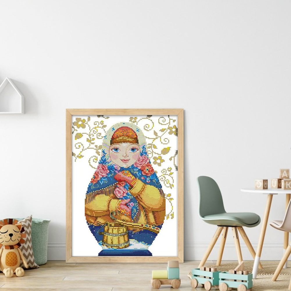 Russian Nesting Doll - Partial 14CT Stamped Cross Stitch 26x38CM - Joy Sunday Backstitch