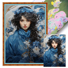 Load image into Gallery viewer, Yishu - Girl With Blue And White Flowers - 40*60CM 11CT 3 Stamped Cross Stitch