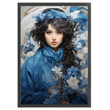 Load image into Gallery viewer, Yishu - Girl With Blue And White Flowers - 40*60CM 11CT 3 Stamped Cross Stitch