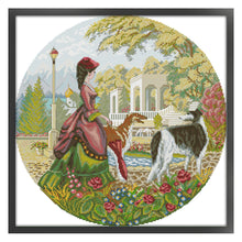 Load image into Gallery viewer, Joy Sunday - Lady And Dog - 44*44CM 14CT 2 Stamped Cross Stitch
