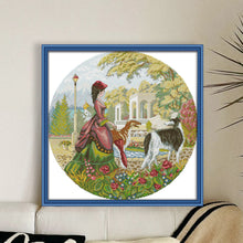 Load image into Gallery viewer, Joy Sunday - Lady And Dog - 44*44CM 14CT 2 Stamped Cross Stitch