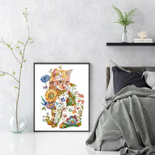 Load image into Gallery viewer, Huancan - Flower And Animal - Cat - 50*60CM 9CT 4 Stamped Cross Stitch