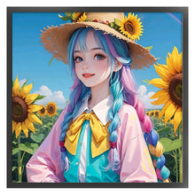Load image into Gallery viewer, Huancan - Manga Girl And Sunflower - 50*50CM 9CT 4 Stamped Cross Stitch