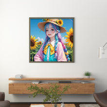 Load image into Gallery viewer, Huancan - Manga Girl And Sunflower - 50*50CM 9CT 4 Stamped Cross Stitch