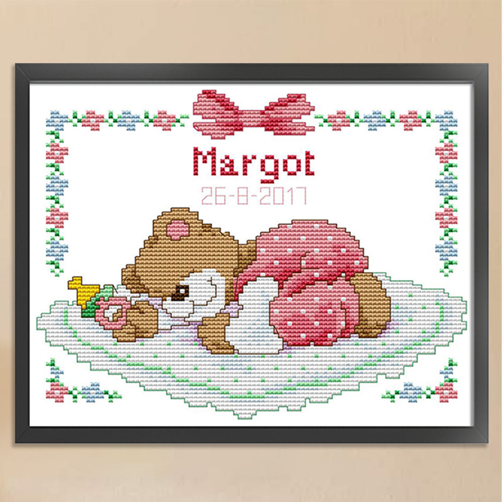 Sleeping Baby Bear (Blue) - Partial 14CT Counted Cross Stitch 25x20CM - Joy Sunday Backstitch