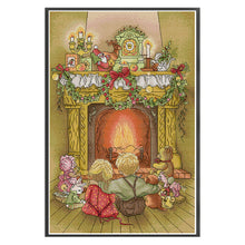 Load image into Gallery viewer, Joy Sunday - Brother And Sister By The Fireplace - 34*47CM 14CT 2 Stamped Cross Stitch