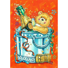 Load image into Gallery viewer, Yishu - Teddy Bear Drinking Beer - 40*56CM 11CT 3 Stamped Cross Stitch