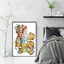 Load image into Gallery viewer, Huancan - Girl And Cat - 40*55CM 11CT 3 Stamped Cross Stitch