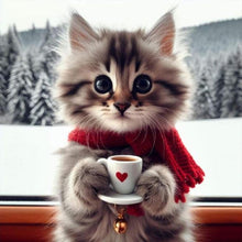 Load image into Gallery viewer, Cat Drinking Coffee 30*30CM(Canvas) Full Round Drill Diamond Painting