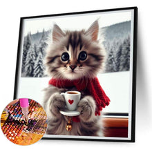 Load image into Gallery viewer, Cat Drinking Coffee 30*30CM(Canvas) Full Round Drill Diamond Painting