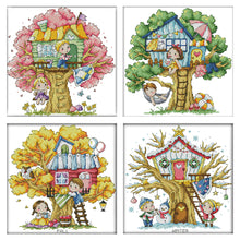 Load image into Gallery viewer, Joy Sunday - Four Seasons Treehouse - 27*27CM 14CT 2 Stamped Cross Stitch