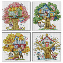 Load image into Gallery viewer, Joy Sunday - Four Seasons Treehouse - 27*27CM 14CT 2 Stamped Cross Stitch