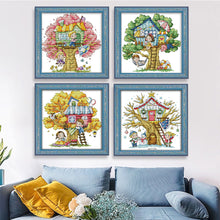 Load image into Gallery viewer, Joy Sunday - Four Seasons Treehouse - 27*27CM 14CT 2 Stamped Cross Stitch