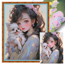 Load image into Gallery viewer, Yishu - Dark-Haired Girl And Puppy - 40*55CM 11CT 3 Stamped Cross Stitch