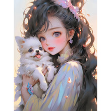 Load image into Gallery viewer, Yishu - Dark-Haired Girl And Puppy - 40*55CM 11CT 3 Stamped Cross Stitch