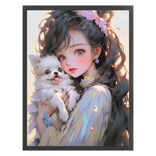 Load image into Gallery viewer, Yishu - Dark-Haired Girl And Puppy - 40*55CM 11CT 3 Stamped Cross Stitch