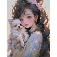 Load image into Gallery viewer, Yishu - Dark-Haired Girl And Puppy - 40*55CM 11CT 3 Stamped Cross Stitch