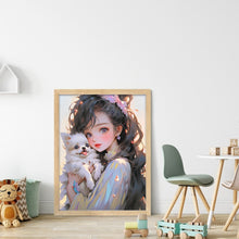 Load image into Gallery viewer, Yishu - Dark-Haired Girl And Puppy - 40*55CM 11CT 3 Stamped Cross Stitch