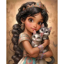 Load image into Gallery viewer, Huancan - Dark-Haired Girl And Kitten - 40*50CM 11CT 3 Stamped Cross Stitch