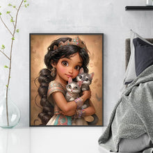 Load image into Gallery viewer, Huancan - Dark-Haired Girl And Kitten - 40*50CM 11CT 3 Stamped Cross Stitch