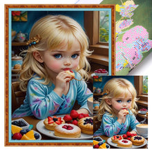 Load image into Gallery viewer, Huancan - Blonde Girl Eating Breakfast - 40*55CM 11CT 3 Stamped Cross Stitch