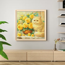 Load image into Gallery viewer, Spring Brand - Cat With Rose - 61*61CM 14CT 2 Stamped Cross Stitch Egyptian cotton