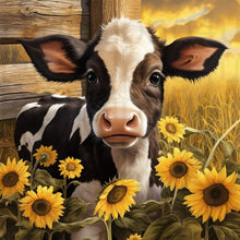 Load image into Gallery viewer, Sunflower Cow 30*30CM(Canvas) Full Round Drill Diamond Painting