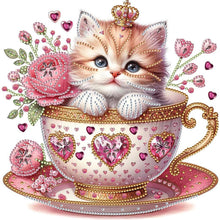Load image into Gallery viewer, White Cup Cat 30*30CM(Canvas) Partial Special Shaped Drill Diamond Painting