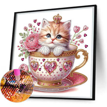 Load image into Gallery viewer, White Cup Cat 30*30CM(Canvas) Partial Special Shaped Drill Diamond Painting