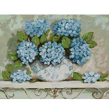 Load image into Gallery viewer, Joy Sunday - Blue Hydrangea - 58*48CM 14CT 2 Stamped Cross Stitch