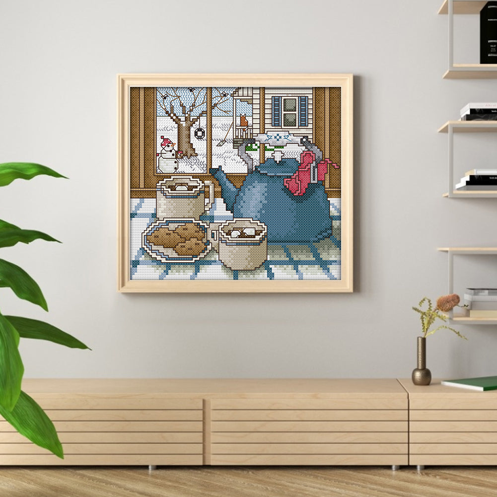 Winter Outside Window - Full 14CT Stamped Cross Stitch 22x20CM - Joy Sunday Backstitch