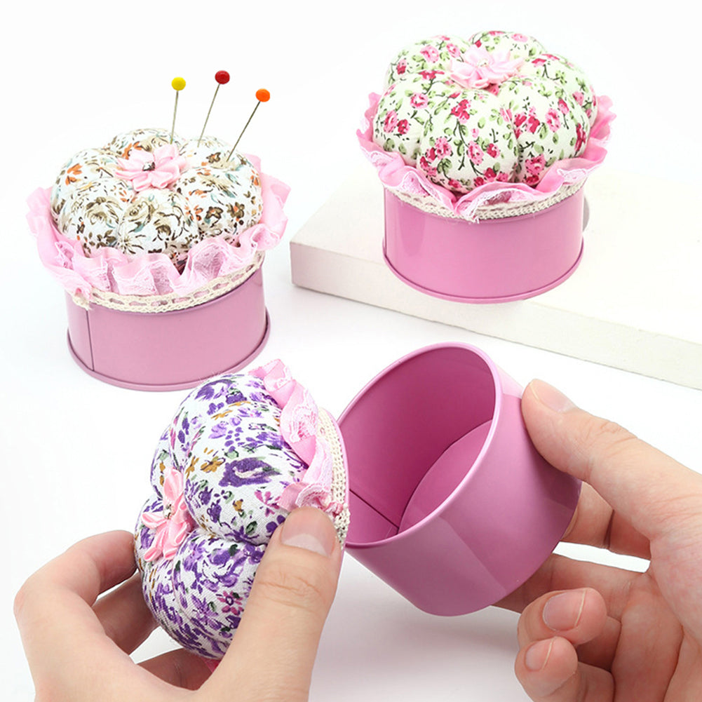 Round Pin Cushion DIY Handcraft Needles Holder Sewing Tool Accessories (Pink)