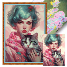 Load image into Gallery viewer, Yishu - Short-Haired Woman And Cat - 40*60CM 11CT 3 Stamped Cross Stitch